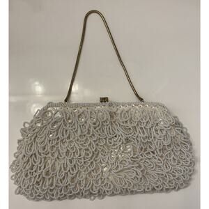 Vintage Mid Century Ivory Beaded Evening Bag Handmade In Hong Kong Wedding